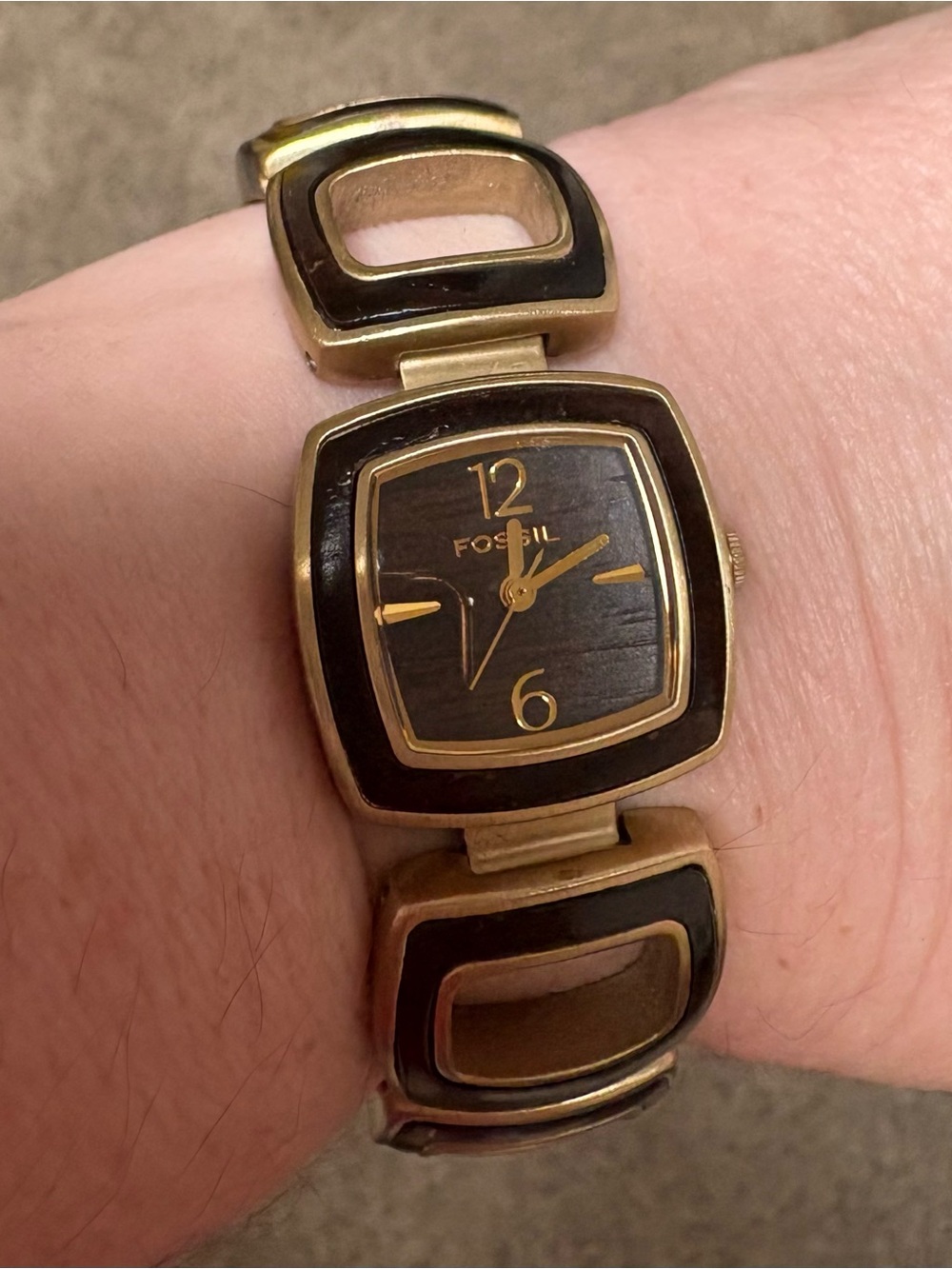 Fossil Gold and Wood Square Dial Bracelet Watch